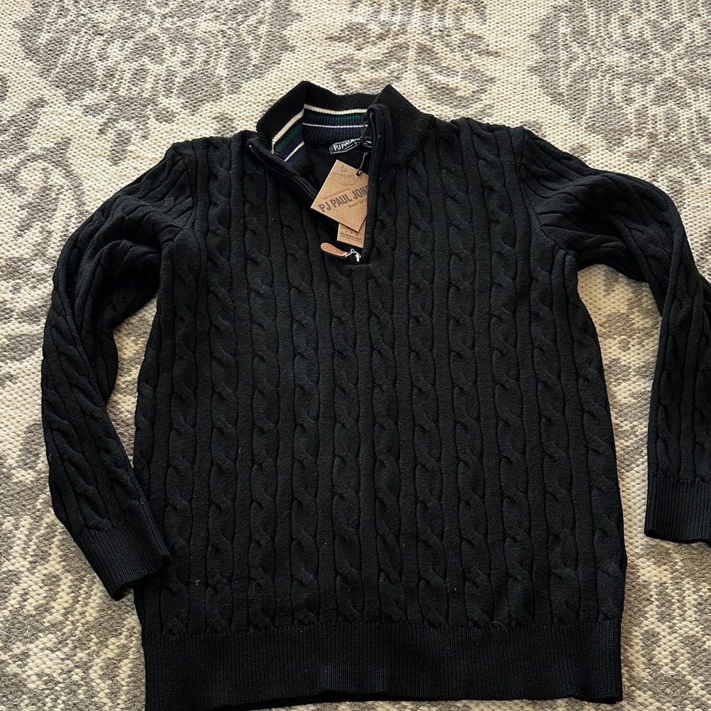 Men's Black Cable Knit Zip-Up Sweater